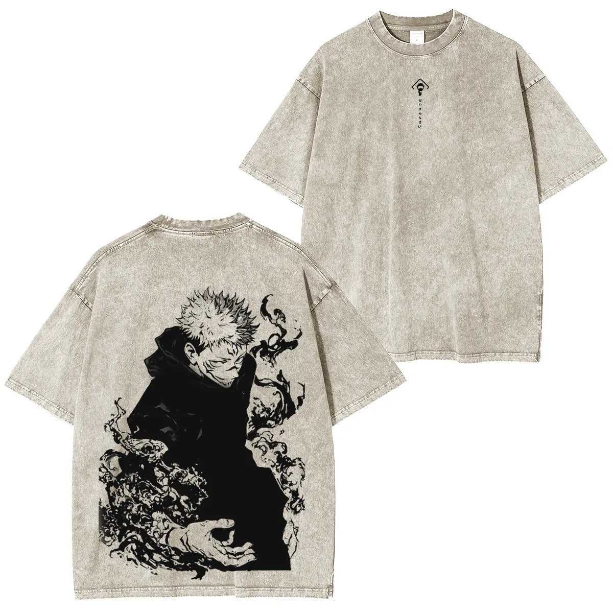 Jujutsu Kaisen Anime Acid Washed Oversize T-Shirt Yuji Itadori Tshirt