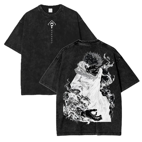 Jujutsu Kaisen Anime Acid Washed Oversize T-Shirt Yuji Itadori Tshirt