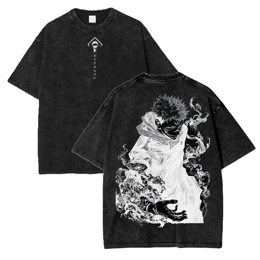 Jujutsu Kaisen Anime Acid Washed Oversize T-Shirt Yuji Itadori Tshirt