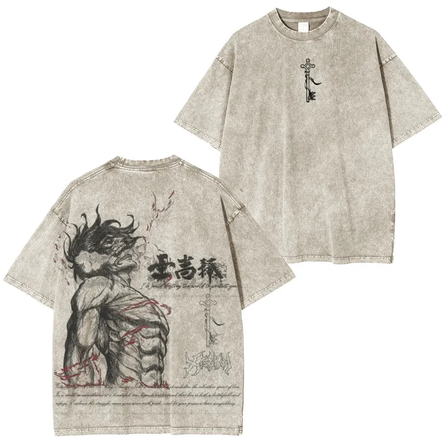 Attack on Titan Eren Yeager Vintage Washed Oversize T-Shirt